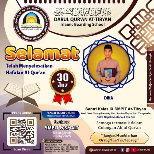 Selamat Hafizh Ke-3 DQAIBS Telah Menyelesaikan Hafalan Al-Qur’an 30 Juz