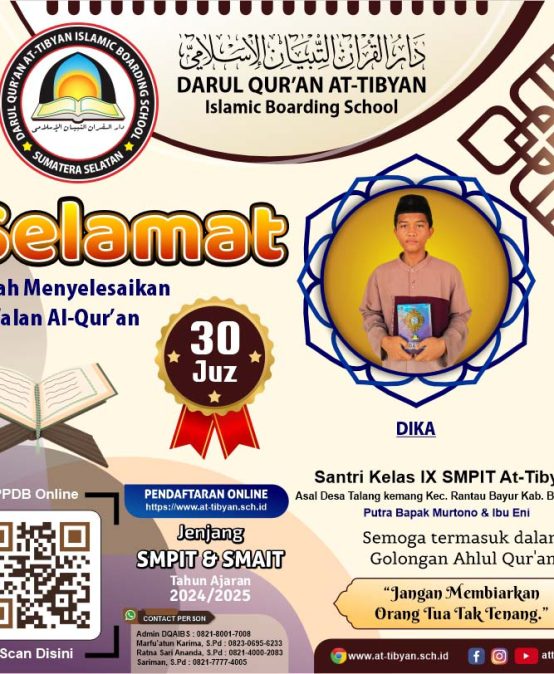 Selamat Hafizh Ke-3 DQAIBS Telah Menyelesaikan Hafalan Al-Qur’an 30 Juz